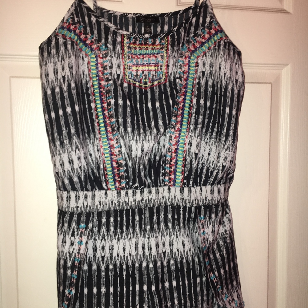Black and white tribal print romper w/ detailing